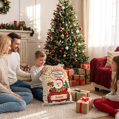 Personalized Reserved for Christmas Magic Christmas Sack, Custom Name Santa Gift Bag