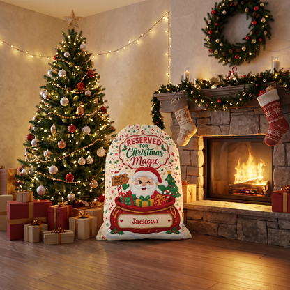 Personalized Reserved for Christmas Magic Christmas Sack, Custom Name Santa Gift Bag