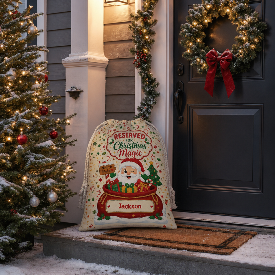 Personalized Reserved for Christmas Magic Christmas Sack, Custom Name Santa Gift Bag