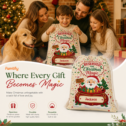 Personalized Reserved for Christmas Magic Christmas Sack, Custom Name Santa Gift Bag