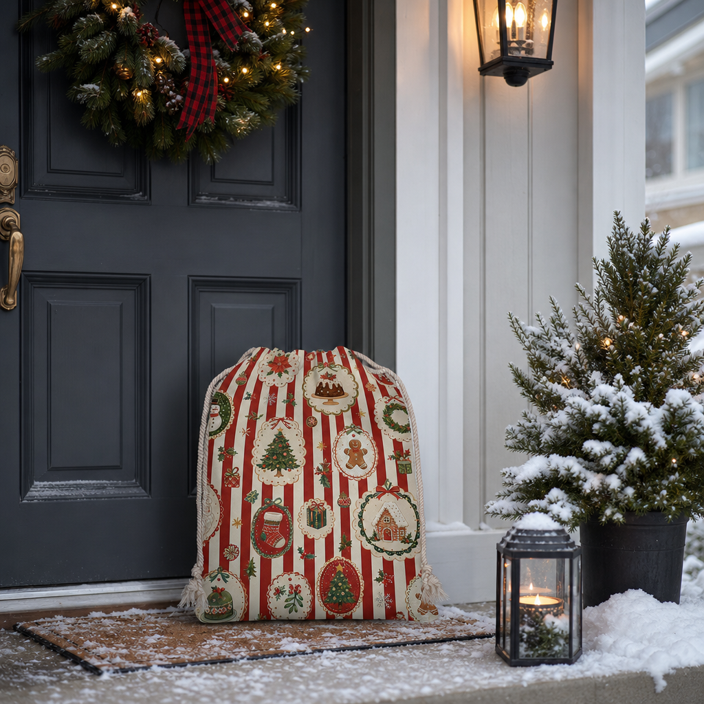 Classic Red & White Striped Christmas Sack | Reusable Holiday Gift Bag