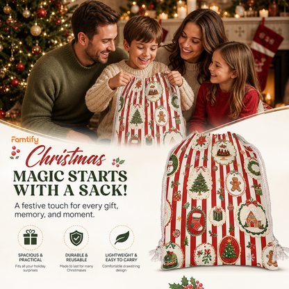 Classic Red & White Striped Christmas Sack | Reusable Holiday Gift Bag