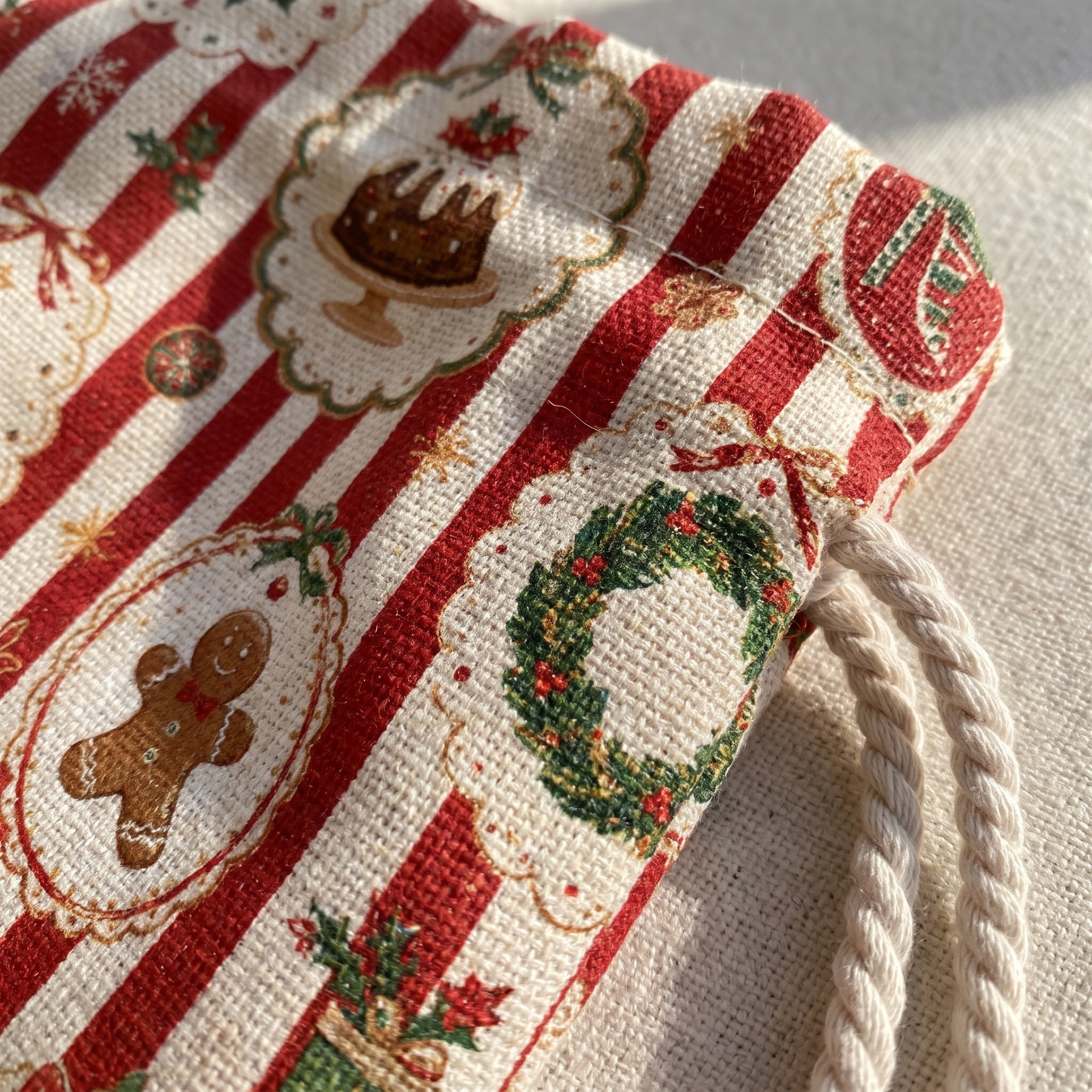 Classic Red & White Striped Christmas Sack | Reusable Holiday Gift Bag