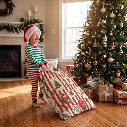 Classic Red & White Striped Christmas Sack | Reusable Holiday Gift Bag