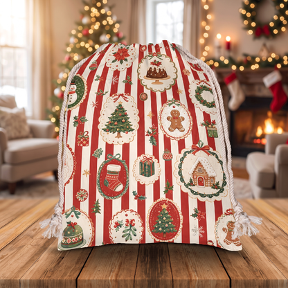 Classic Red & White Striped Christmas Sack | Reusable Holiday Gift Bag
