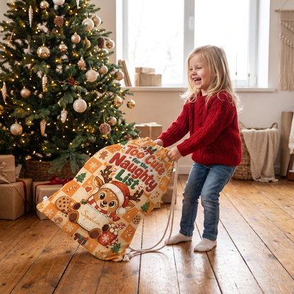 Personalized Too Cute for the Naughty List Christmas Sack with Custom Name