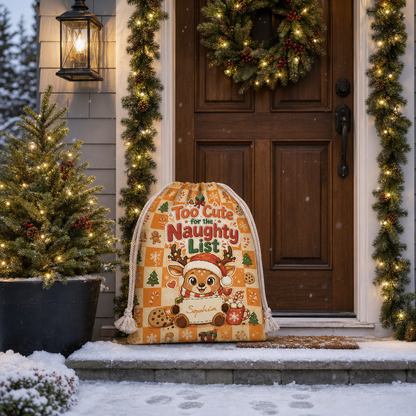 Personalized Too Cute for the Naughty List Christmas Sack with Custom Name