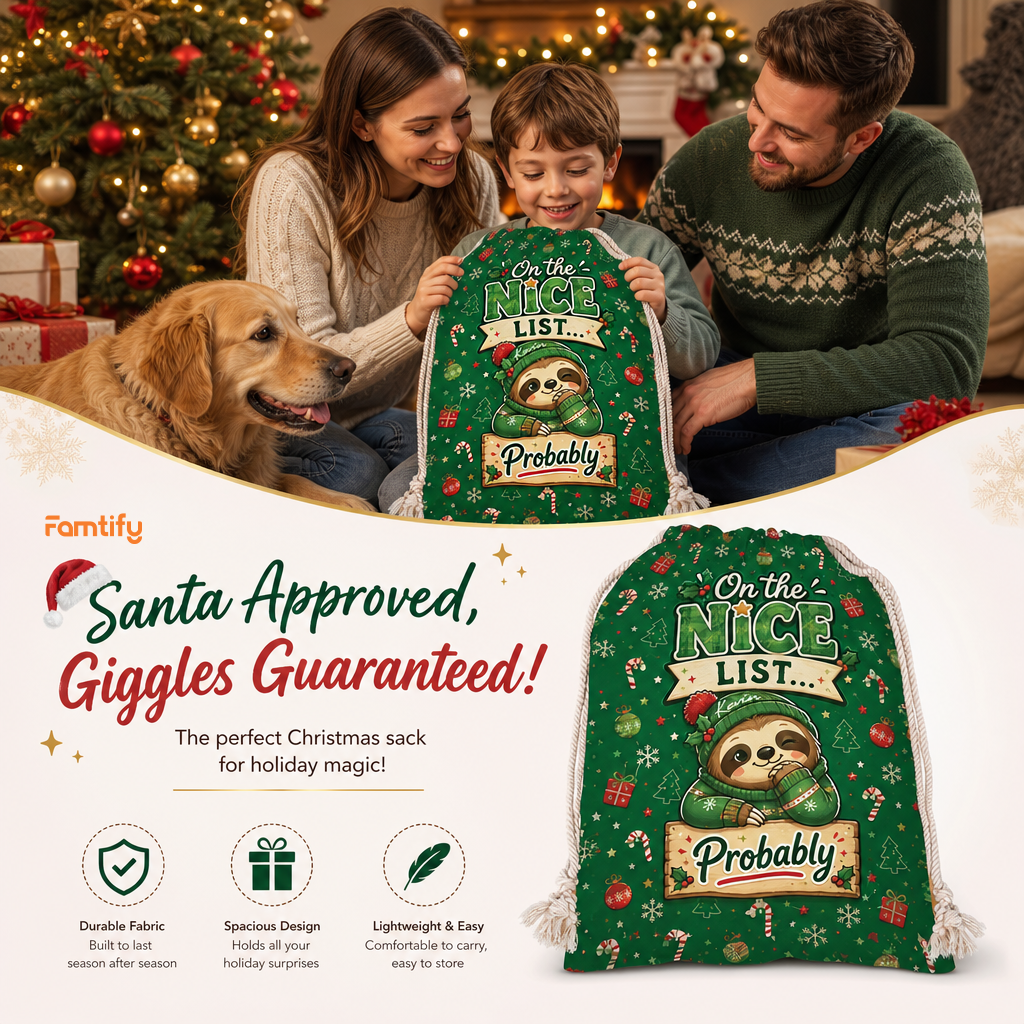 Personalized On the Nice List Christmas Sack with Custom Name