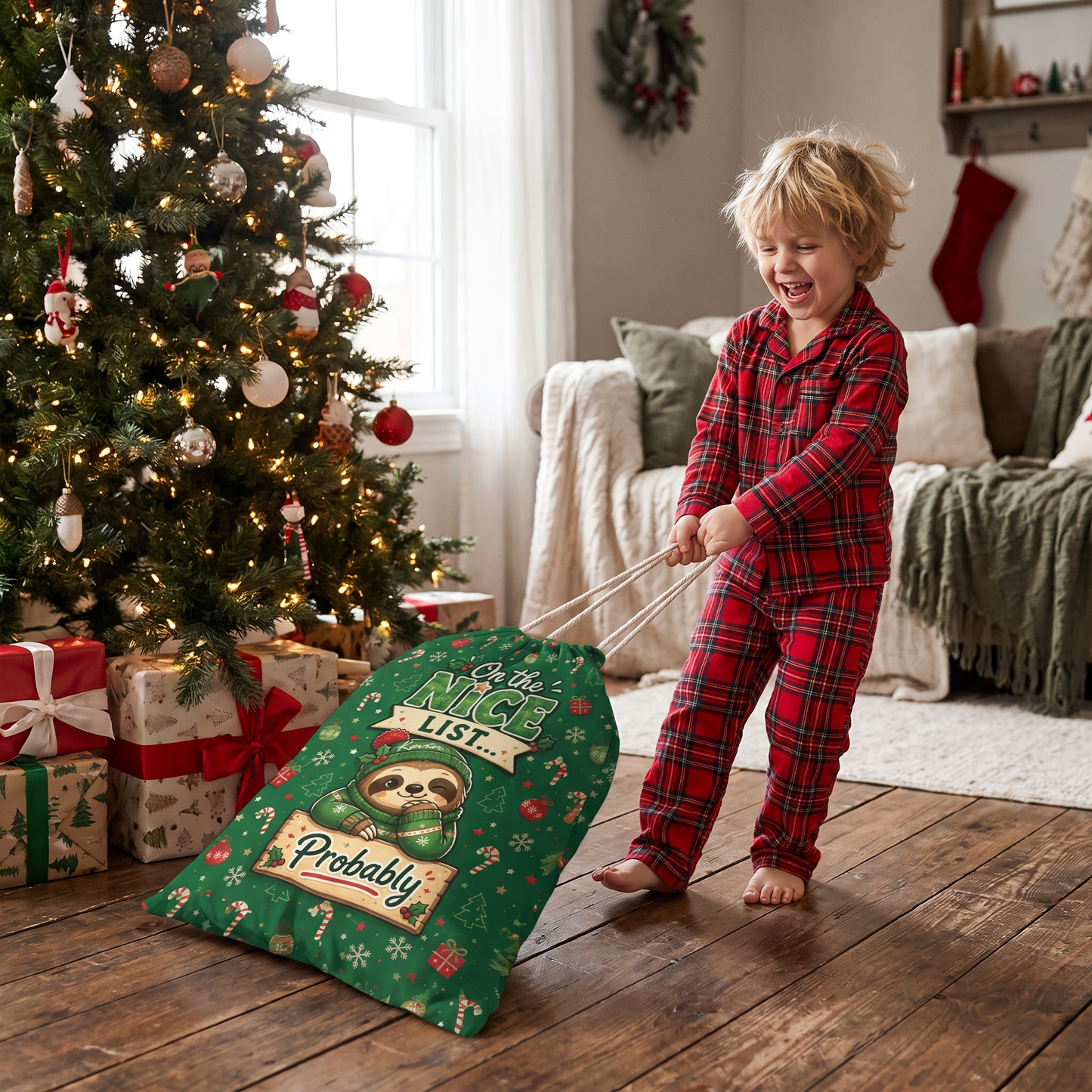 Personalized On the Nice List Christmas Sack with Custom Name