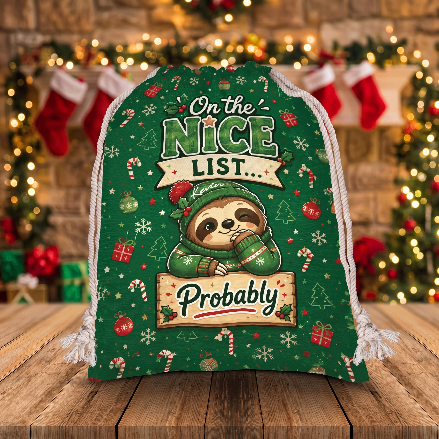 Personalized On the Nice List Christmas Sack with Custom Name
