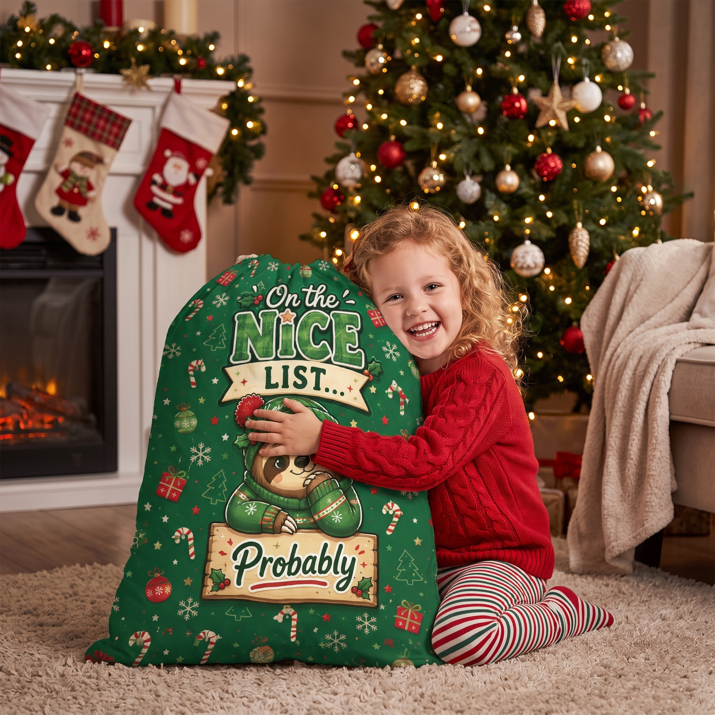 Personalized On the Nice List Christmas Sack with Custom Name