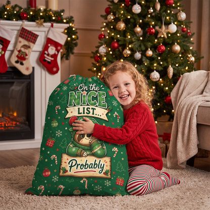 Personalized On the Nice List Christmas Sack with Custom Name