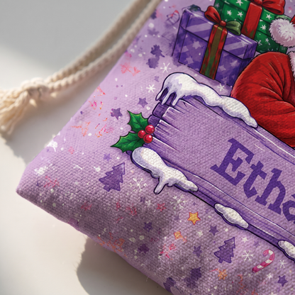 Personalized Too Cool for Coal Christmas Sack, Custom Name Funny Santa Gift Bag