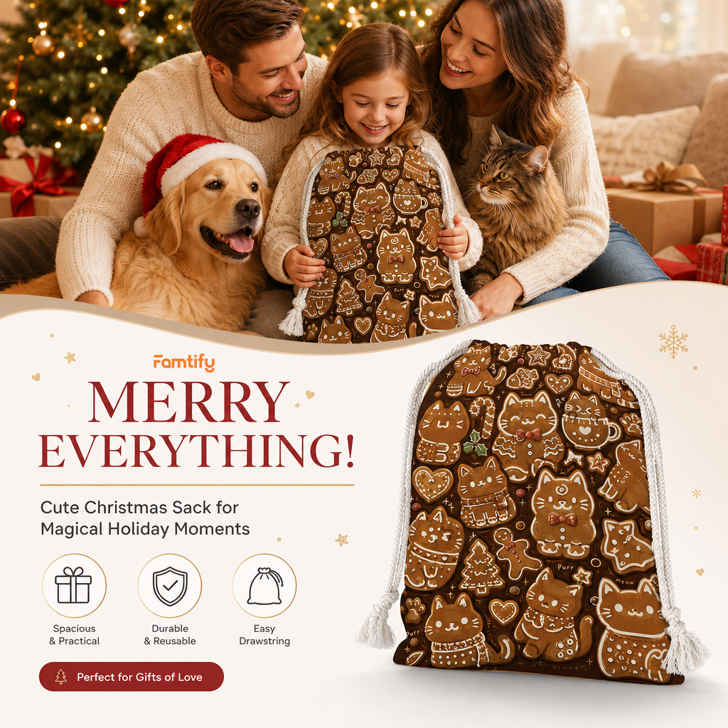 Gingerbread Christmas Cats Pattern Christmas Sack