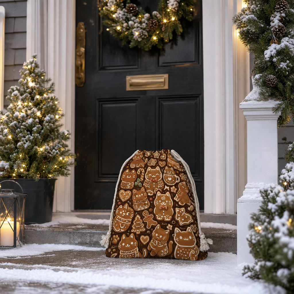 Gingerbread Christmas Cats Pattern Christmas Sack