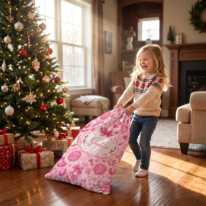 Personalized Pink Christmas Sweet Treats Christmas Sack with Custom Name