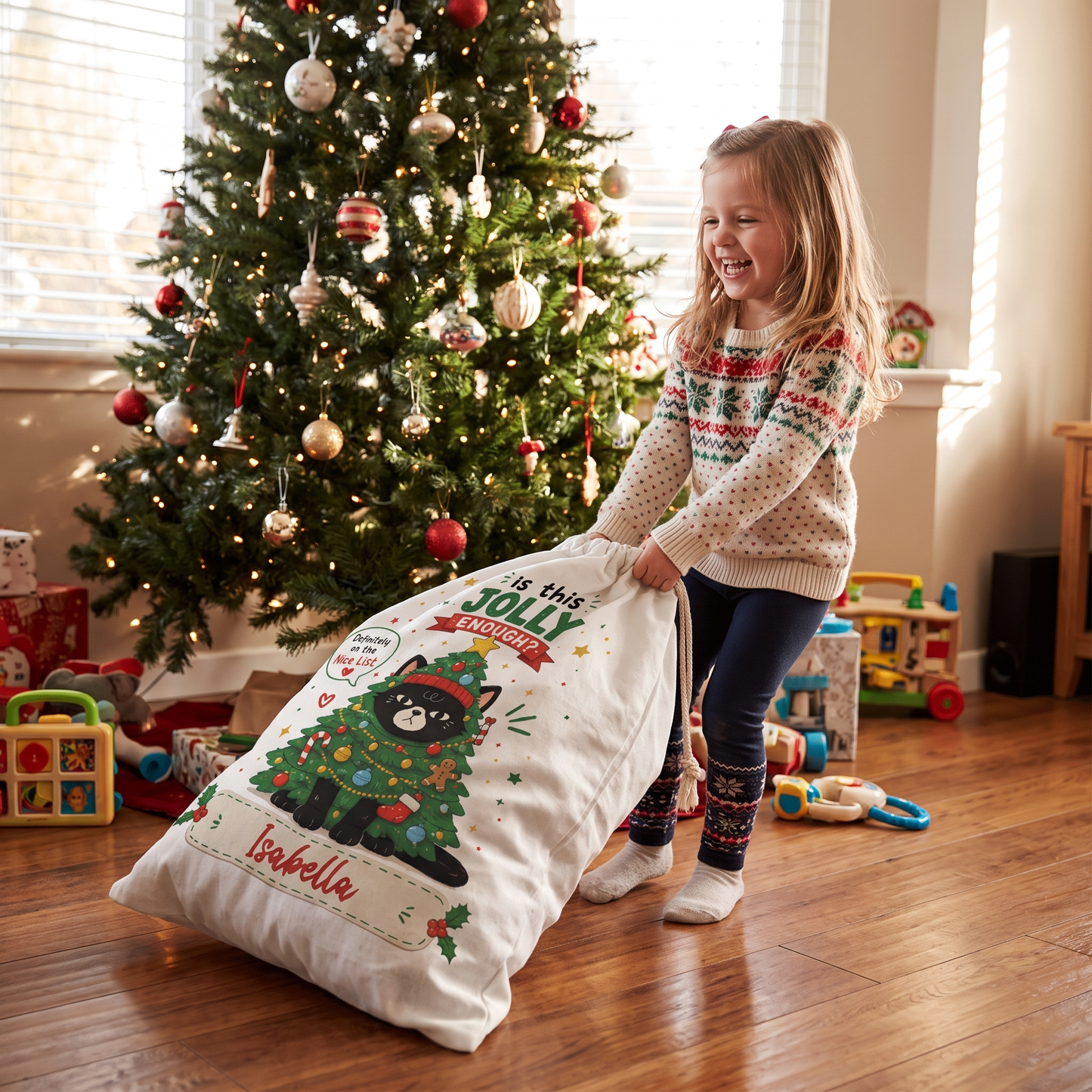Personalized Is This Jolly Enough? Christmas Sack with Custom Name