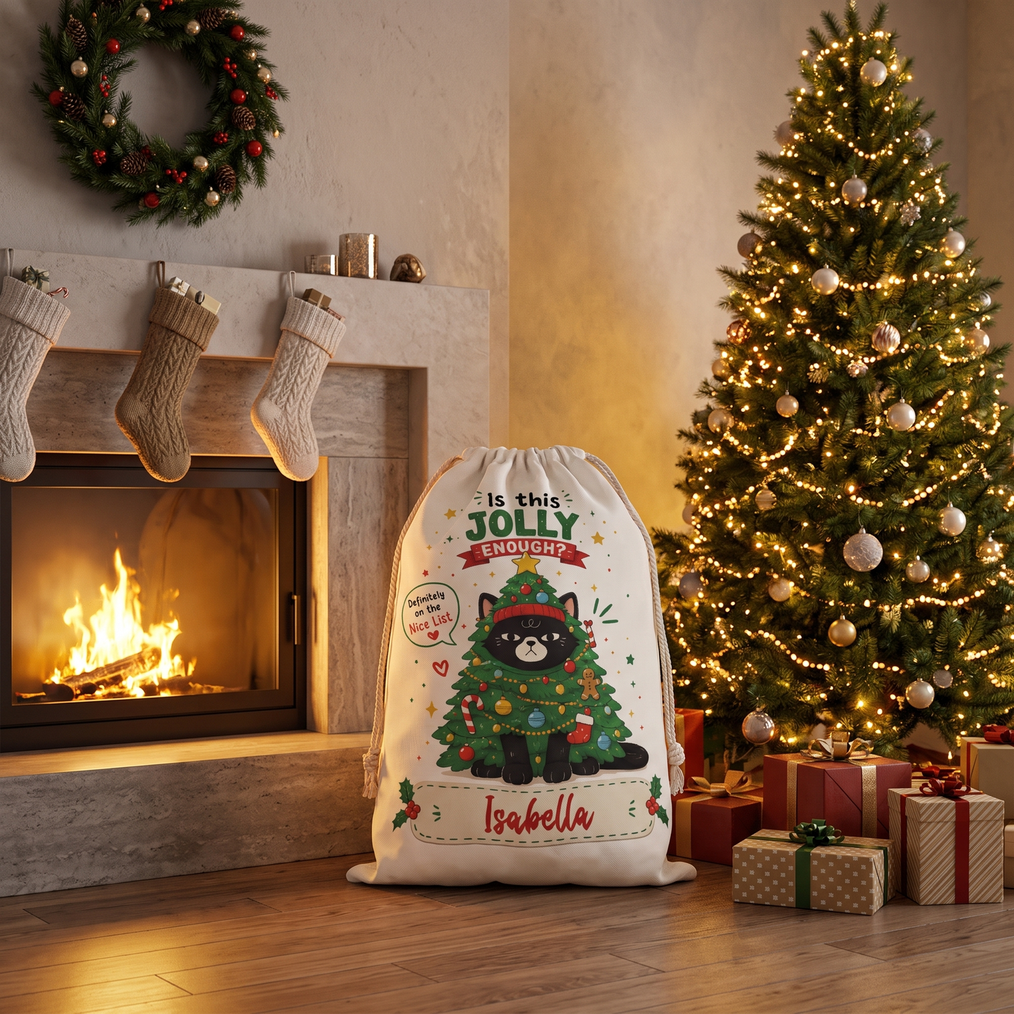 Personalized Is This Jolly Enough? Christmas Sack with Custom Name