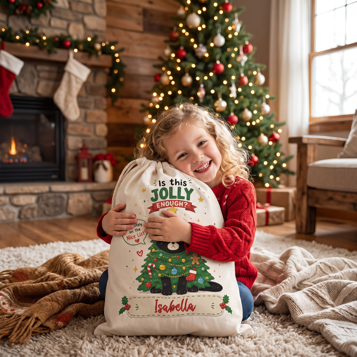 Personalized Is This Jolly Enough? Christmas Sack with Custom Name