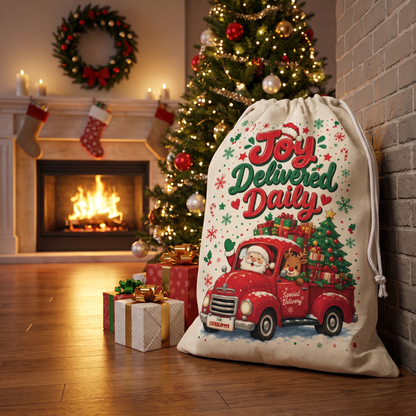 Personalized Joy Delivered Daily Christmas Sack, Custom Name Santa Gift Bag