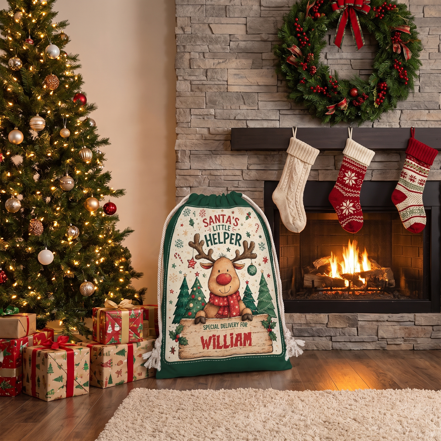 Personalized Santa's Little Helper Christmas Sack with Custom Name