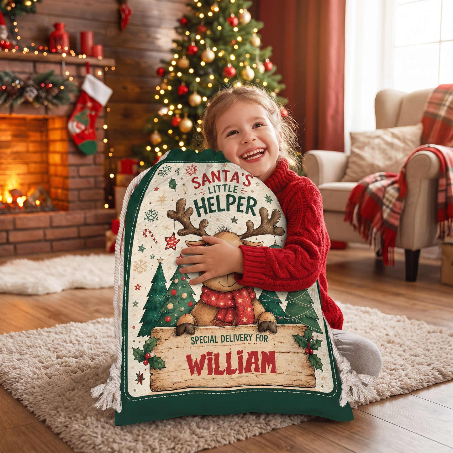 Personalized Santa's Little Helper Christmas Sack with Custom Name