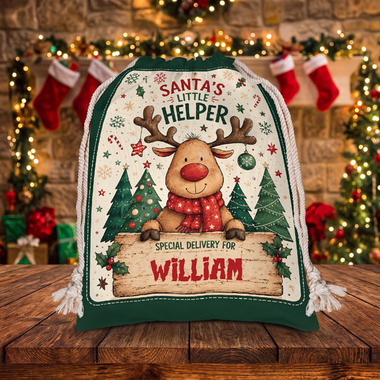 Personalized Santa's Little Helper Christmas Sack with Custom Name
