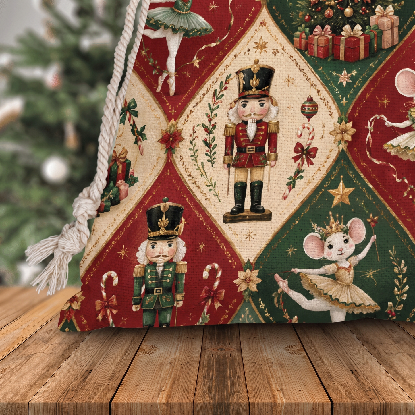 Vintage Christmas Nutcracker & Ballet Christmas Sack
