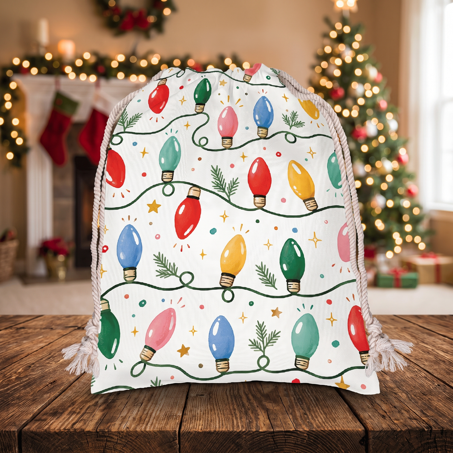 Vintage Christmas Lights Pattern Christmas Sack