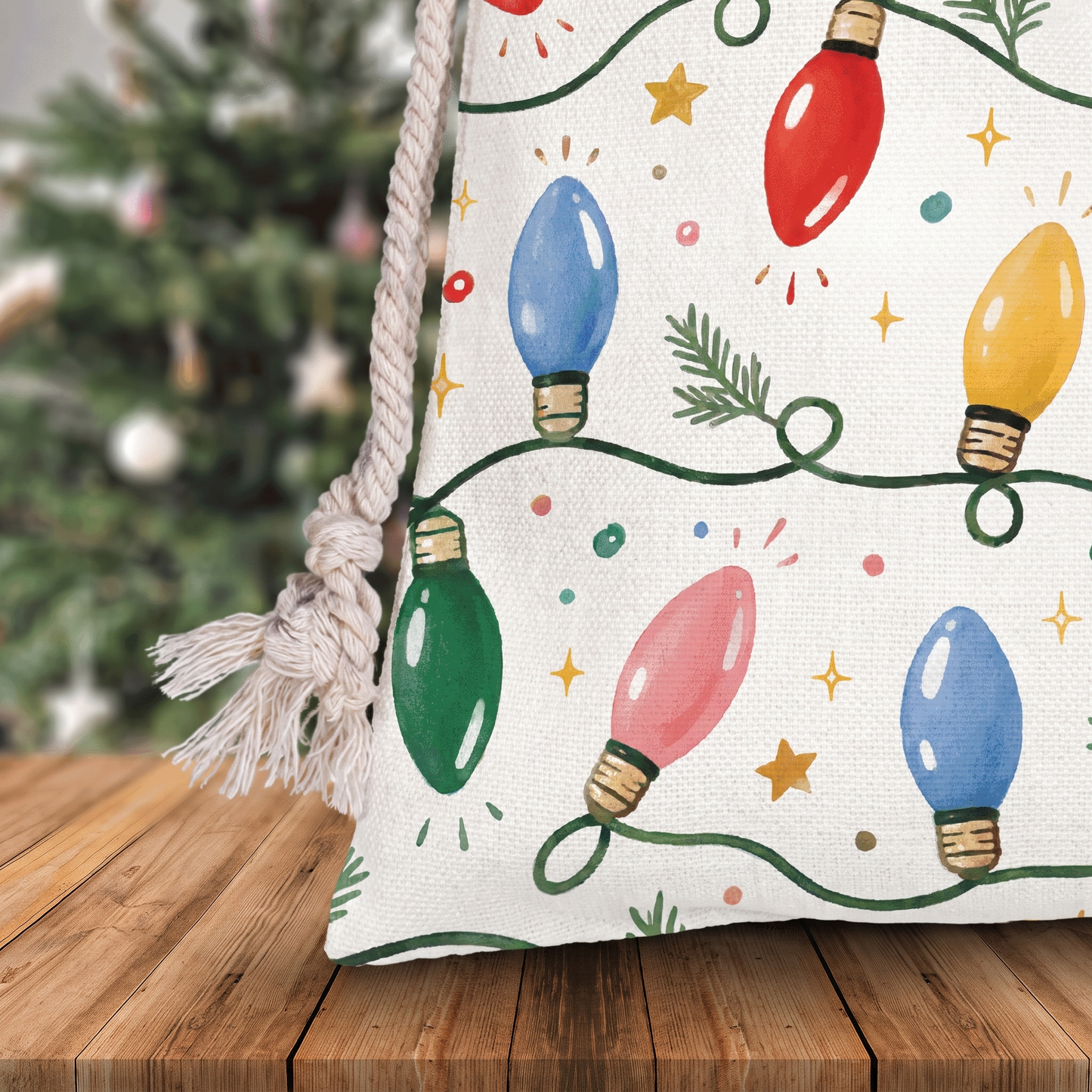 Vintage Christmas Lights Pattern Christmas Sack