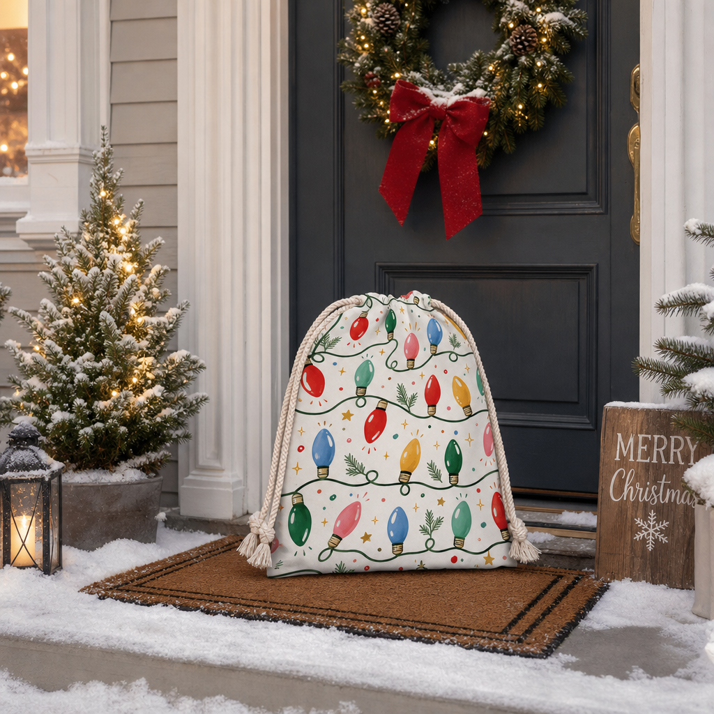 Vintage Christmas Lights Pattern Christmas Sack