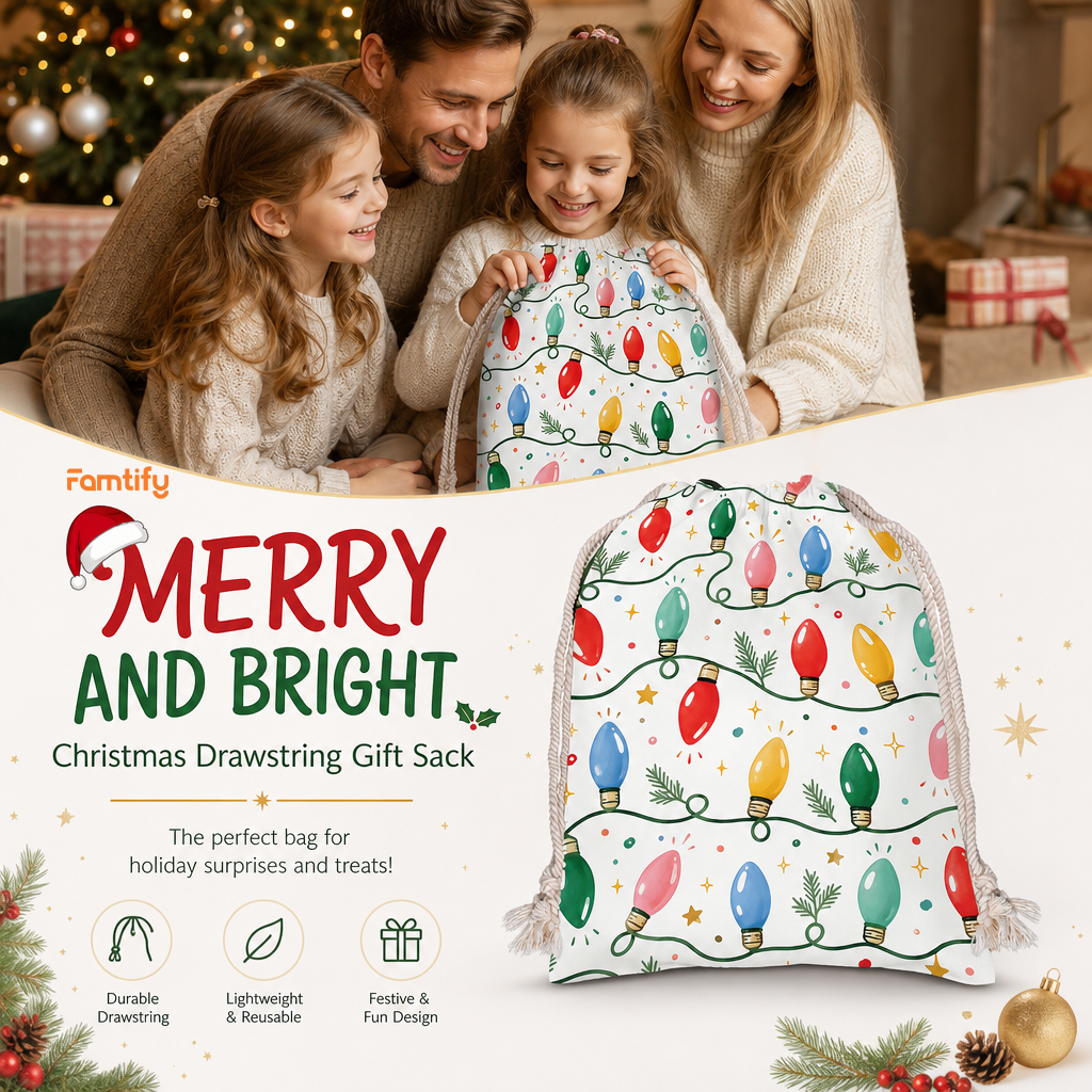 Vintage Christmas Lights Pattern Christmas Sack