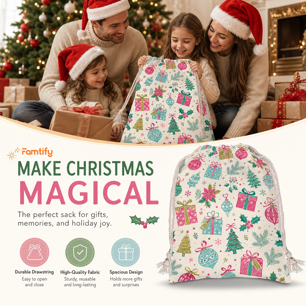 Vintage Christmas Gifts & Ornaments Pattern Christmas Sack