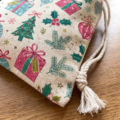 Vintage Christmas Gifts & Ornaments Pattern Christmas Sack