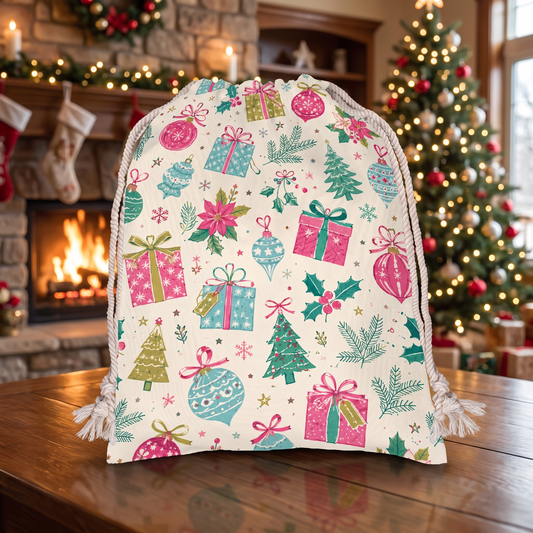 Vintage Christmas Gifts & Ornaments Pattern Christmas Sack