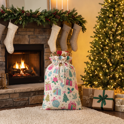 Vintage Christmas Gifts & Ornaments Pattern Christmas Sack
