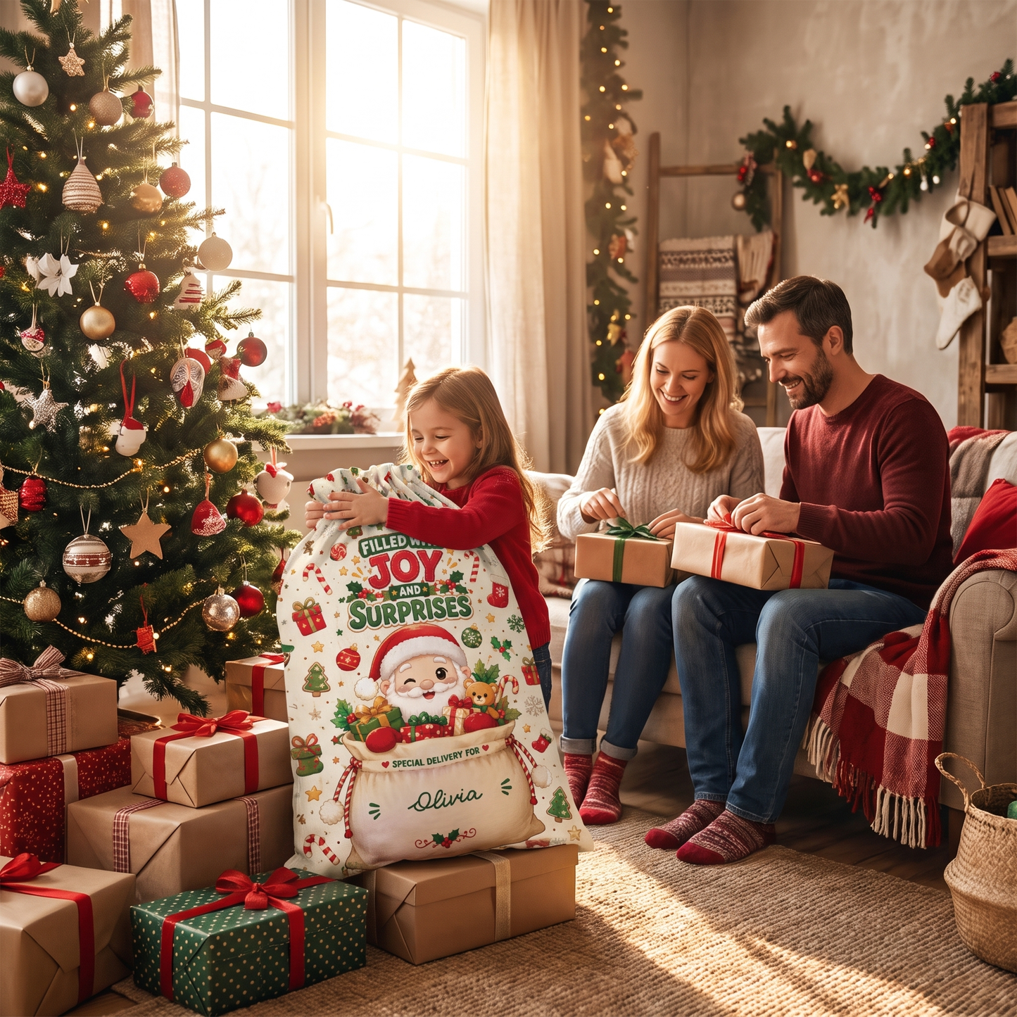Filled with Joy & Surprises Christmas Sack | Reusable Santa Gift Bag