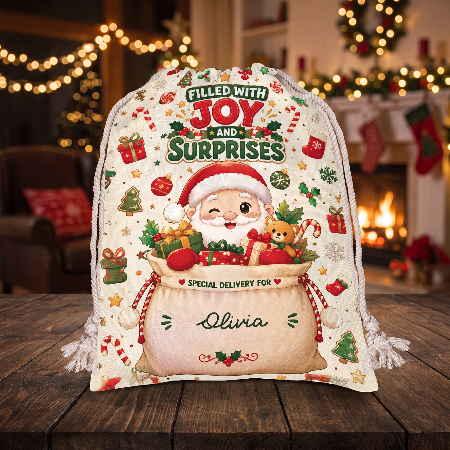 Filled with Joy & Surprises Christmas Sack | Reusable Santa Gift Bag