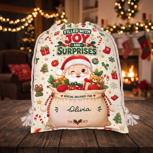Filled with Joy & Surprises Christmas Sack | Reusable Santa Gift Bag