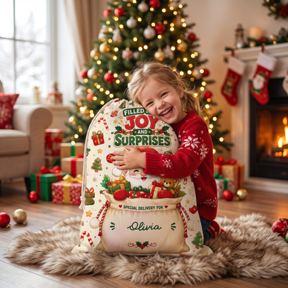 Filled with Joy & Surprises Christmas Sack | Reusable Santa Gift Bag