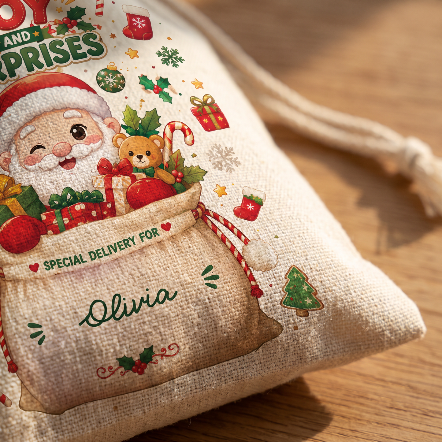 Filled with Joy & Surprises Christmas Sack | Reusable Santa Gift Bag