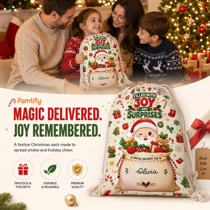 Filled with Joy & Surprises Christmas Sack | Reusable Santa Gift Bag