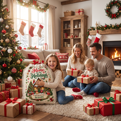 Personalized Home for the Holidays Christmas Sack, Custom Name Santa Gift Bag
