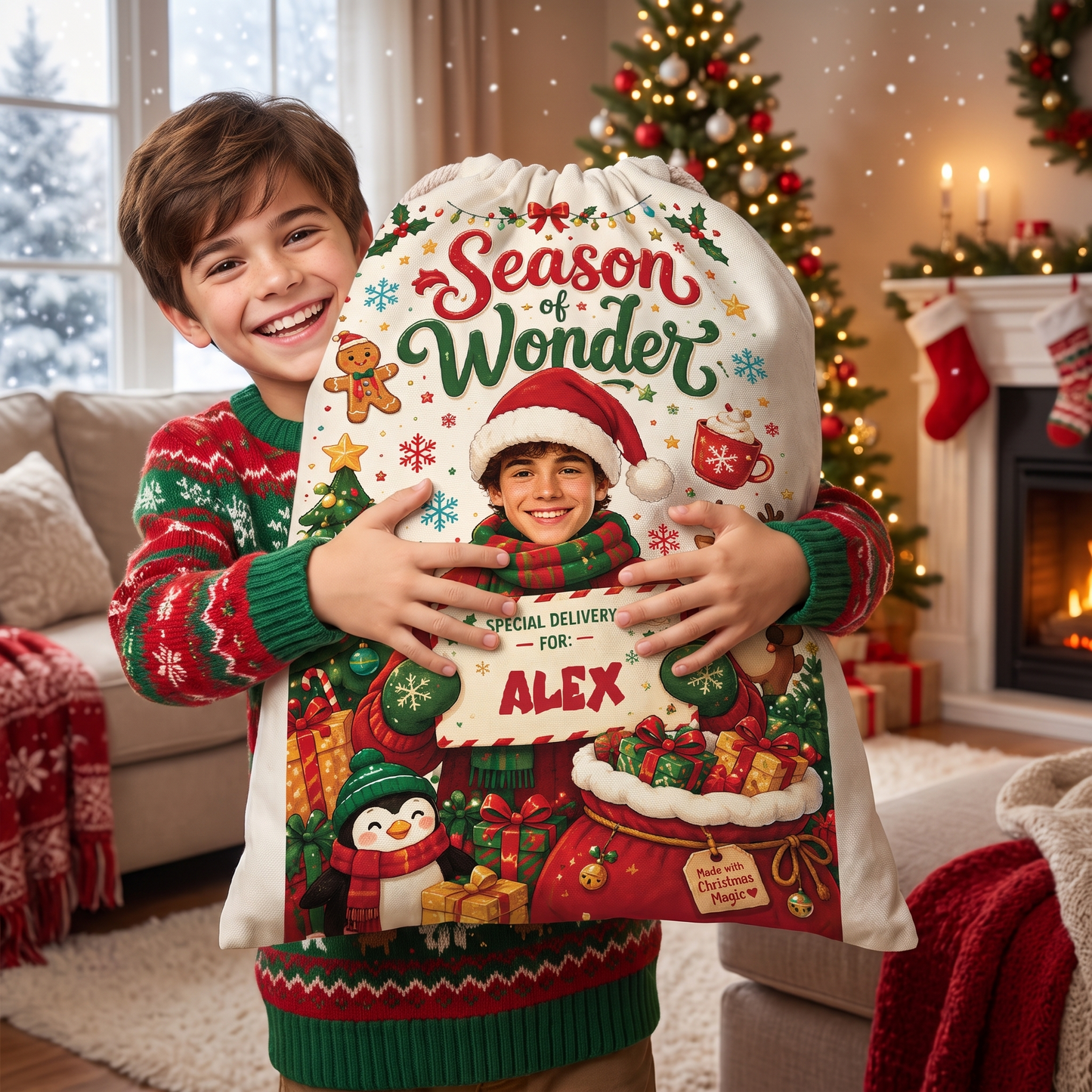 Personalized Season of Wonder Christmas Sack with Custom Name