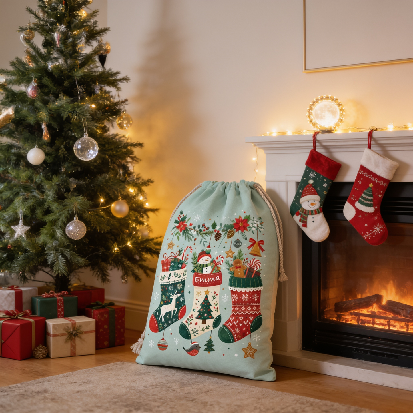 Personalized Christmas Stockings Christmas Sack, Custom Name Santa Gift Bag