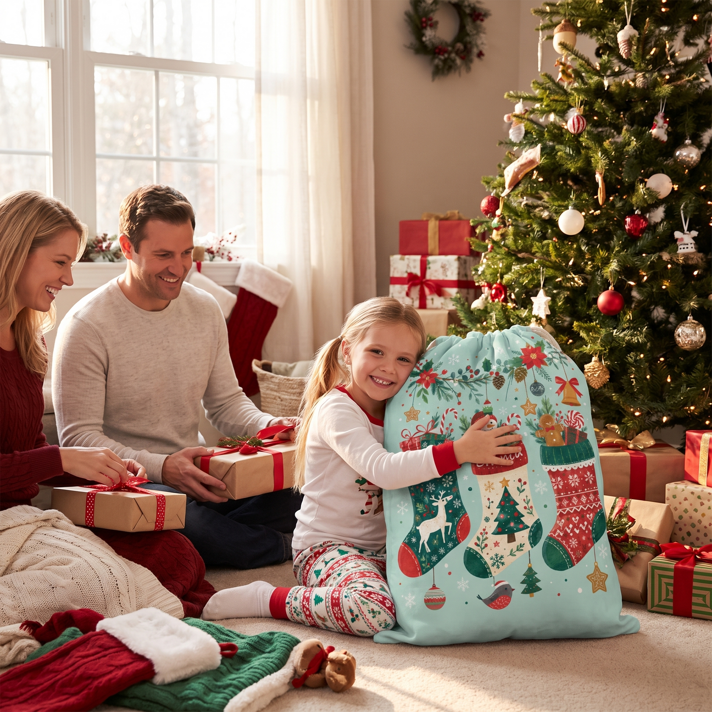 Personalized Christmas Stockings Christmas Sack, Custom Name Santa Gift Bag