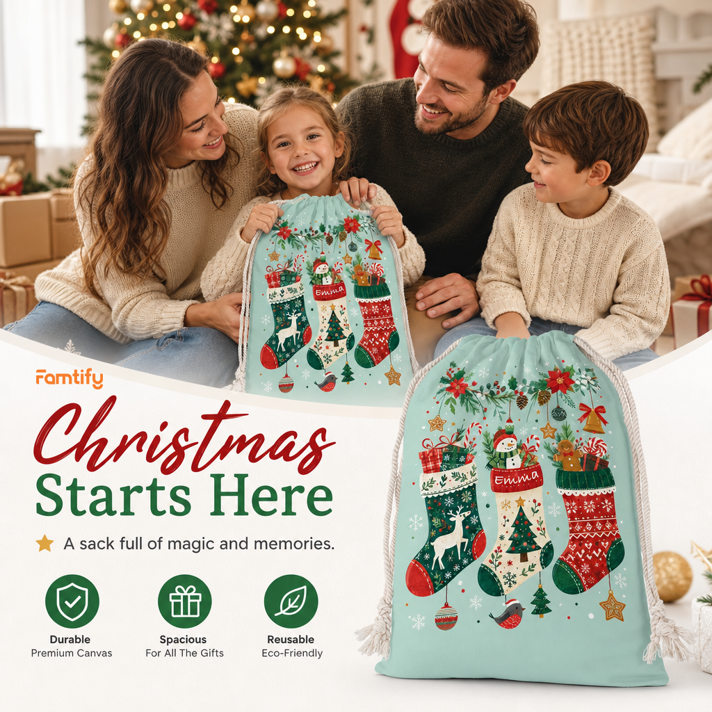 Personalized Christmas Stockings Christmas Sack, Custom Name Santa Gift Bag