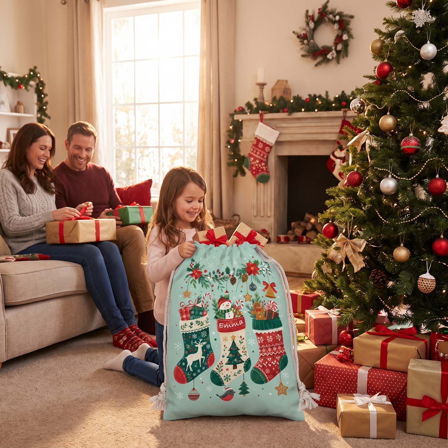 Personalized Christmas Stockings Christmas Sack, Custom Name Santa Gift Bag