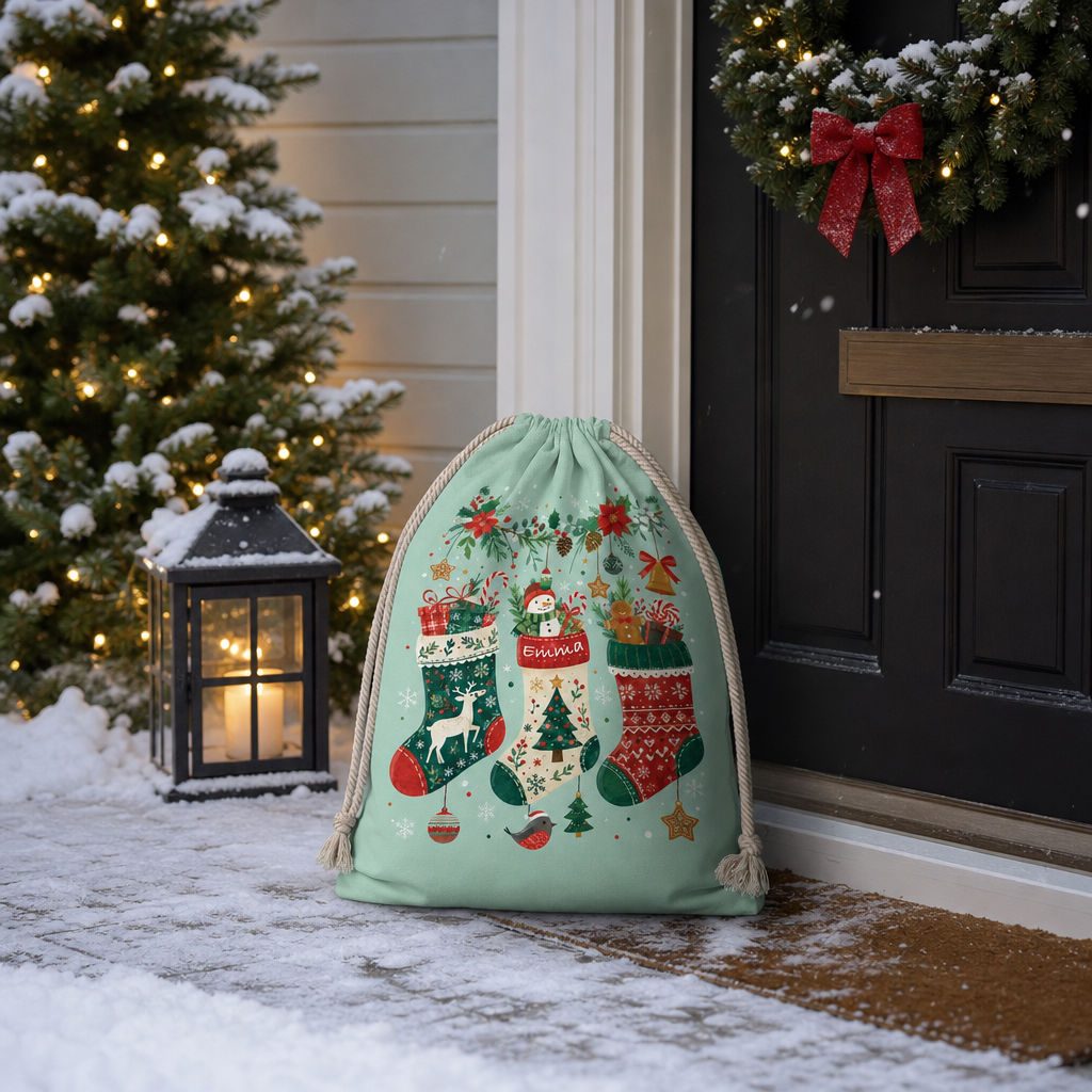 Personalized Christmas Stockings Christmas Sack, Custom Name Santa Gift Bag