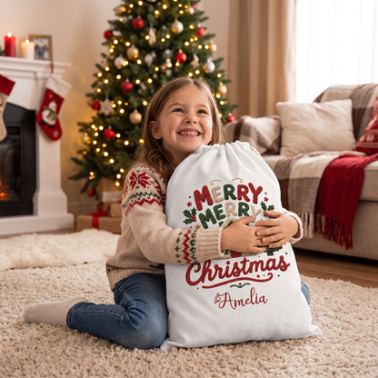 Personalized Merry Merry Christmas Christmas Sack with Custom Name